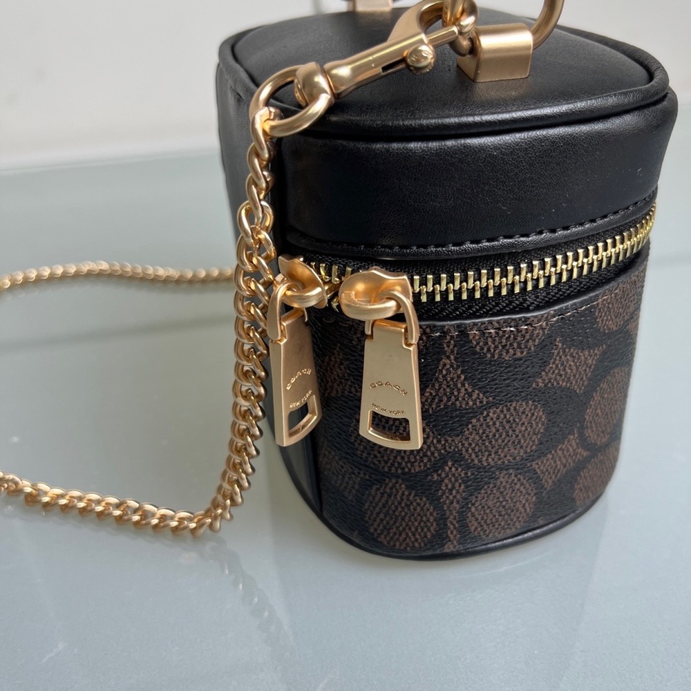 Coach Brown/Black Signature Mini Vanity Crossbody with Gold Chain - Picture 6 of 8